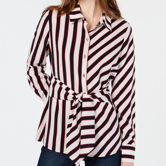 Tommy Hilfiger Tops - Tommu Hilfiger Striped Tie Front Button Down Shirt NWT Size 2X